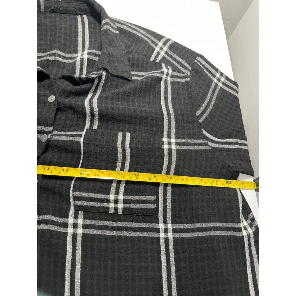 Jane + Delancey Windowpane Plaid Shirt XXL Black White Coastal Boho Tunic Top - Picture 5 of 7